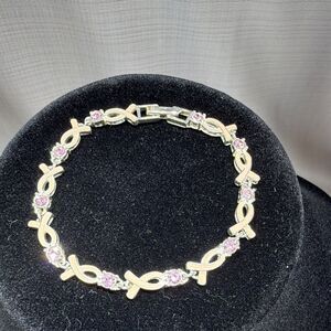 Vtg Avon Pink Ribbon Breast Cancer Awareness Hugs & Kisses XO Tennis Bracelet 7"